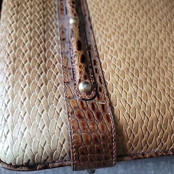 Brahmin Brown Tan Alligator Trim Double Handle Bucket Handbag Purse - Picture 3 of 16